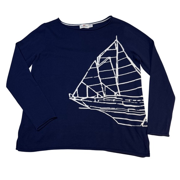 Vineyard Vines Sweaters - Vineyard Vines Women's Navy Blue Sailboat Knit Sweater Top Size M